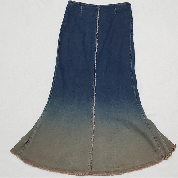 RARE Vintage Clothes Compact Raw Cut Midi Stretchy Ombre Denim Mermaid Skirt Med - Picture 10 of 15